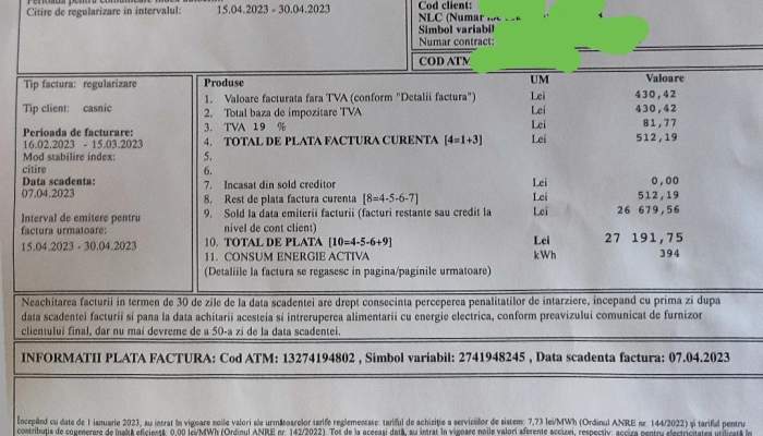 Un român a primit o factură de curent de 27.000 de lei. Bărbatul a rămas fără cuvinte: ”Din cauza...” / FOTO