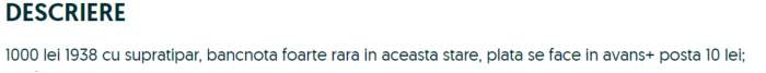 Cu cât se vinde o bancnota de 1000 de lei din 1938, pe OLX. Care este prețul ei în 2023