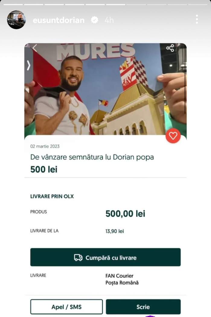 Semnătura lui Dorian Popa, de vânzare pe internet. Cât costă și cum a reacționat cântărețul când a aflat:" Gândire tipic..."