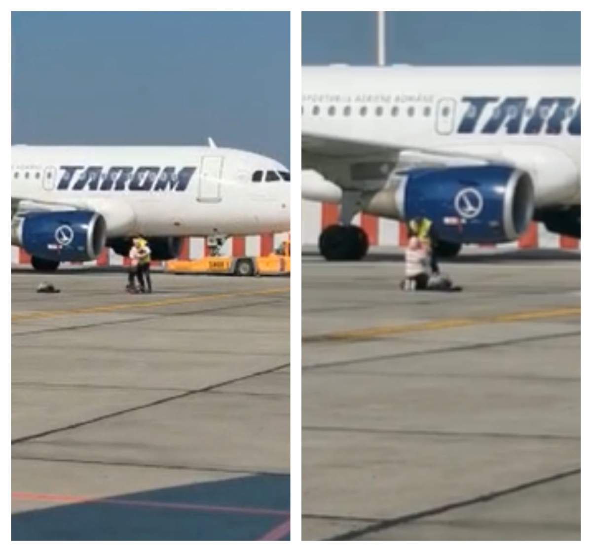 O femeie și fiul ei au vrut sa prindă avionul din mers, pe pista aeroportului Otopeni. Tânăra mamă a întârziat la îmbarcare