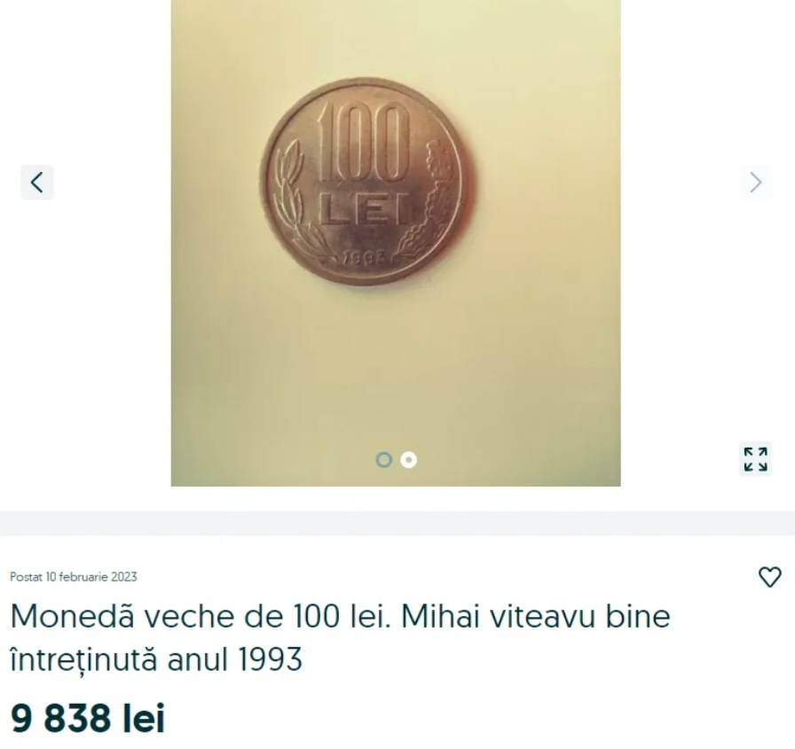 Moneda de 100 de lei, cu chipul lui Mihai Viteazu, se vinde cu o sumă fabuloasă pe OLX. Care este prețul ei acum