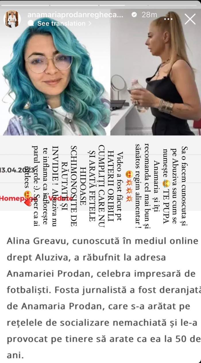 Anamaria Prodan către o influenceriță: „Nu te inflama, că îți înflorește părul verde”. Pe cine pune la punct impresara