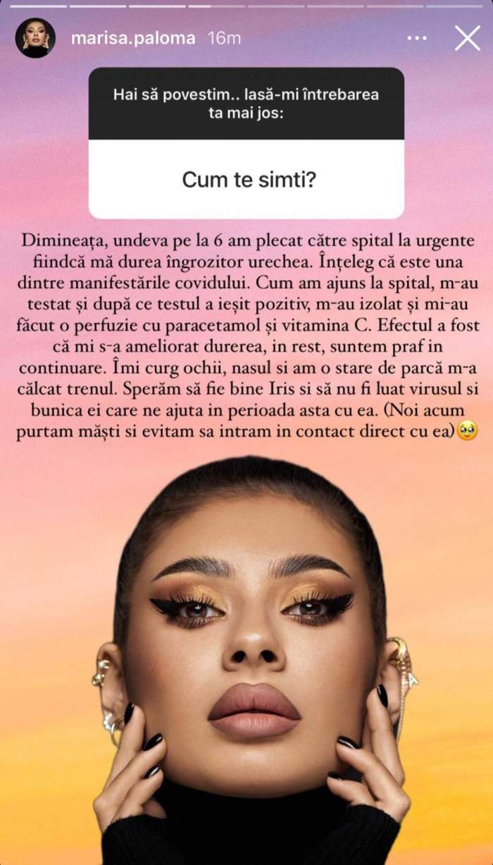 Cum se simte Marisa Paloma, după ce a ajuns la urgență la spital. Vedeta a fost diganosticată cu coronavirus: ”Suntem praf” / FOTO