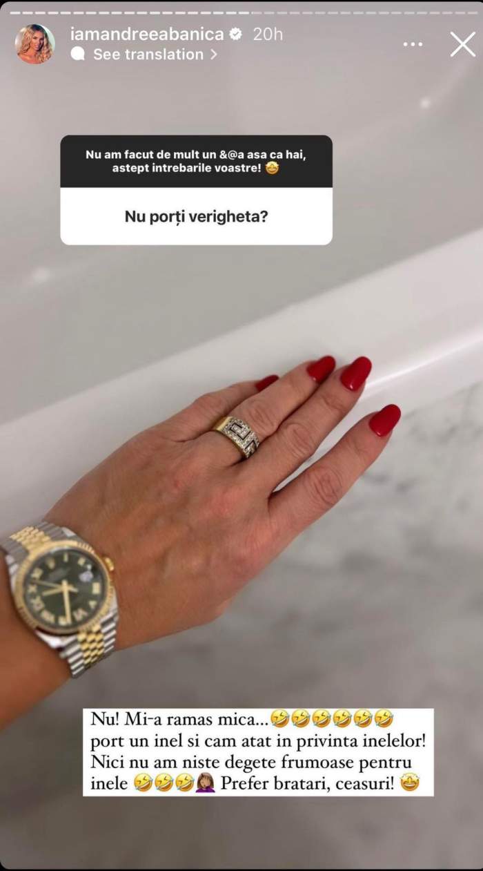 Andreea Bănică nu mai poartă verighetă! Motivul pentru care a luat o astfel de decizie: „Cam atât...” / FOTO