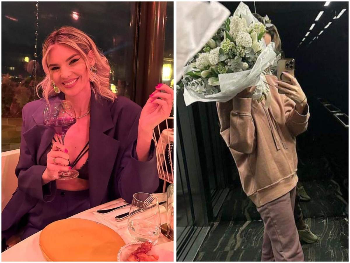 Ramona OIaru are un iubit milionar, în vârstă de 26 de ani, pe nume Mircea. Ramona Olaru cu un oahar de vin și cu un buchet mare de flori.