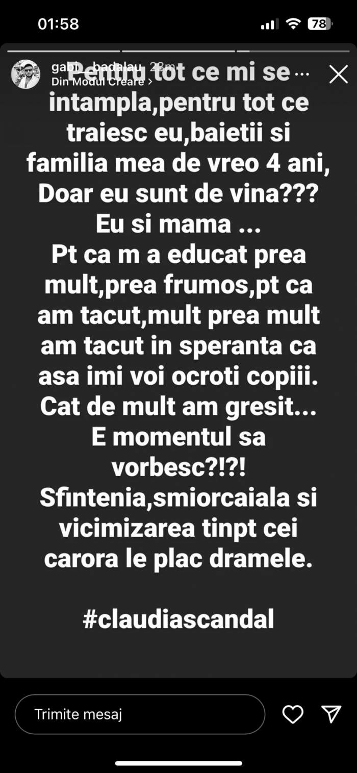 Gabi Bădălău, replici dure la adresa Claudiei Pătrășcanu: "Sfințenia, smiorcăiala și victimizarea..." Ce spune afaceristul despre mama copiilor săi / FOTO