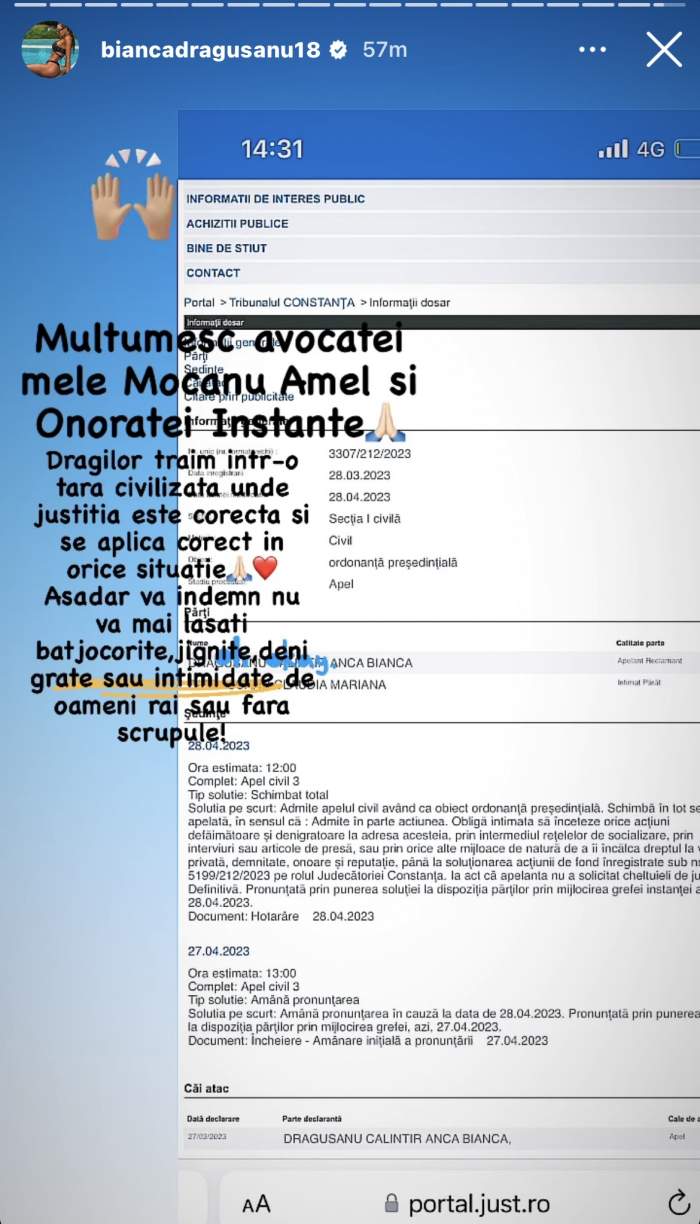 Prima reacție a Biancăi Drăgușanu, după ce a obținut victoria împotriva Claudiei Patrășcanu: „Trăim într-o lume…” / FOTO