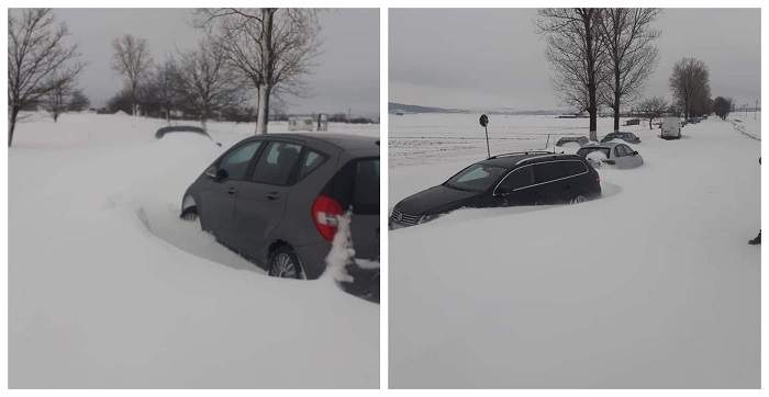 Mașinile au rămas blocate, din cauza ninsorii abundente