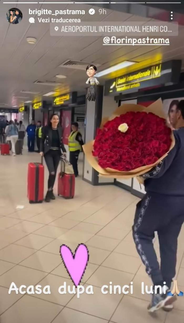 Brigitte Pastramă a revenit în România, după 5 luni în care a stat în Dubai! Ce surpriză romantică i-a făcut Florin la aeroport / VIDEO