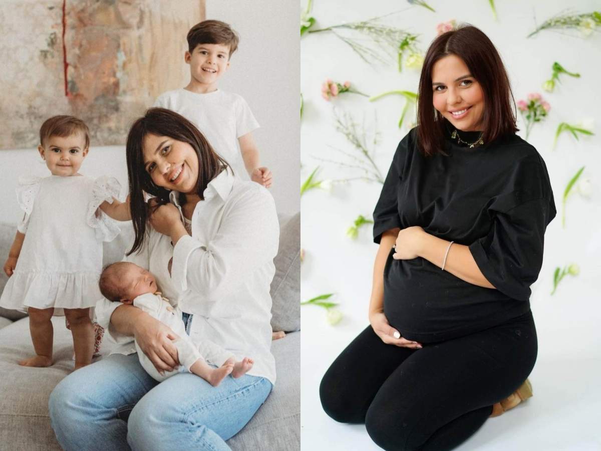 Botezul bebelușului Andreei Popescu va avea loc în 11 iunie 2023. Andreea Popescu cu copiii ei și însărcinată.