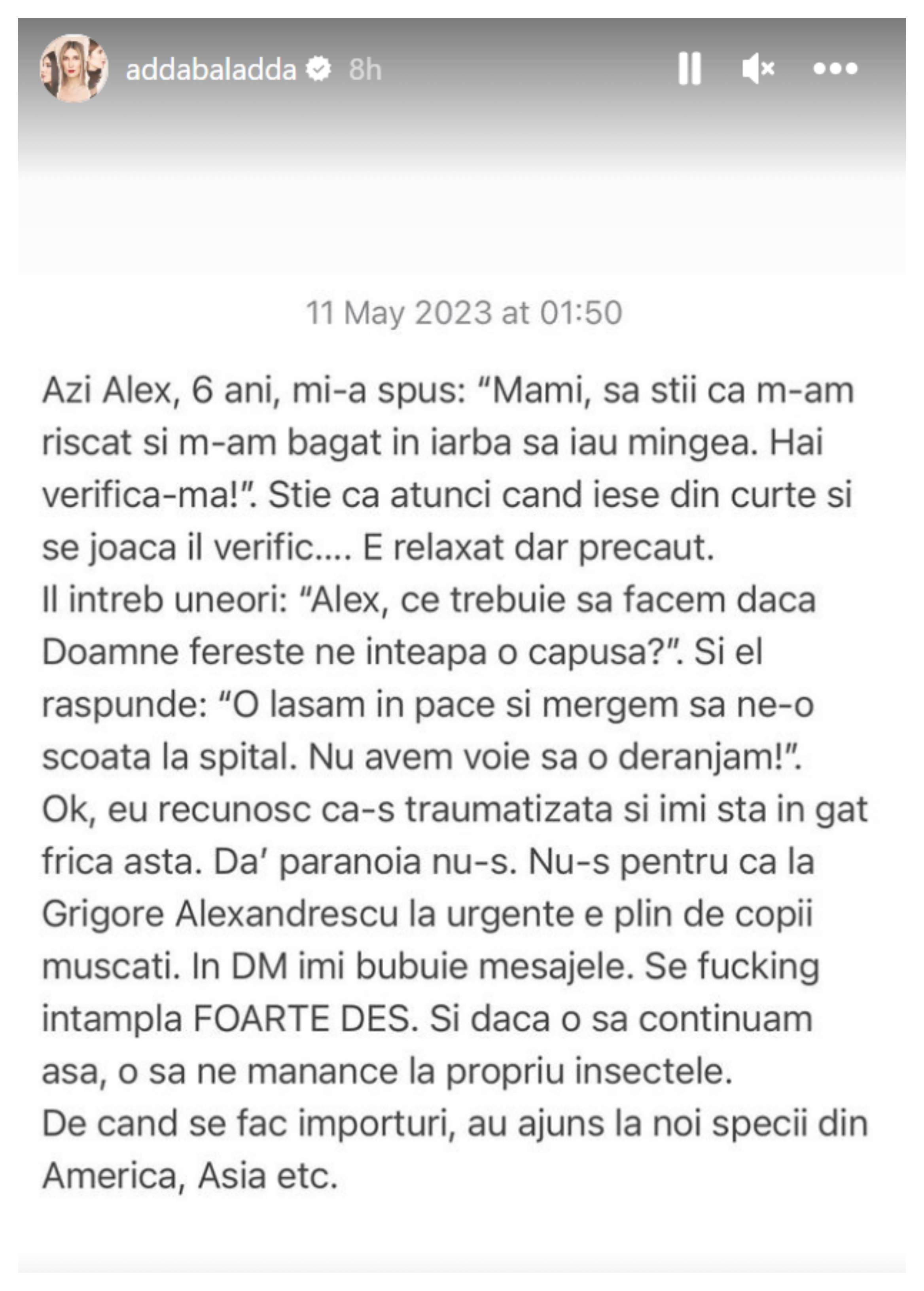 Adda trage un semnal de alarmă, după infectarea cu Lyme. Ce reguli este nevoit să respecte fiul ei, Alexandru: ”Recunosc că-s traumatizată”