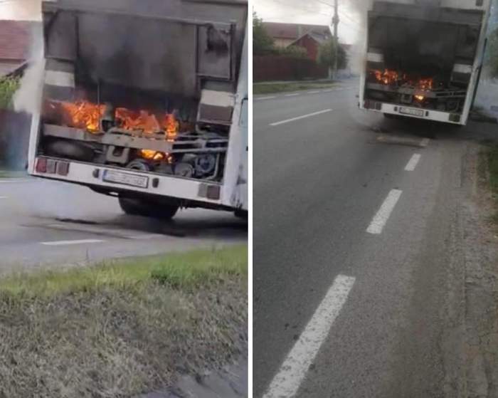 Un autobuz a luat foc în mers