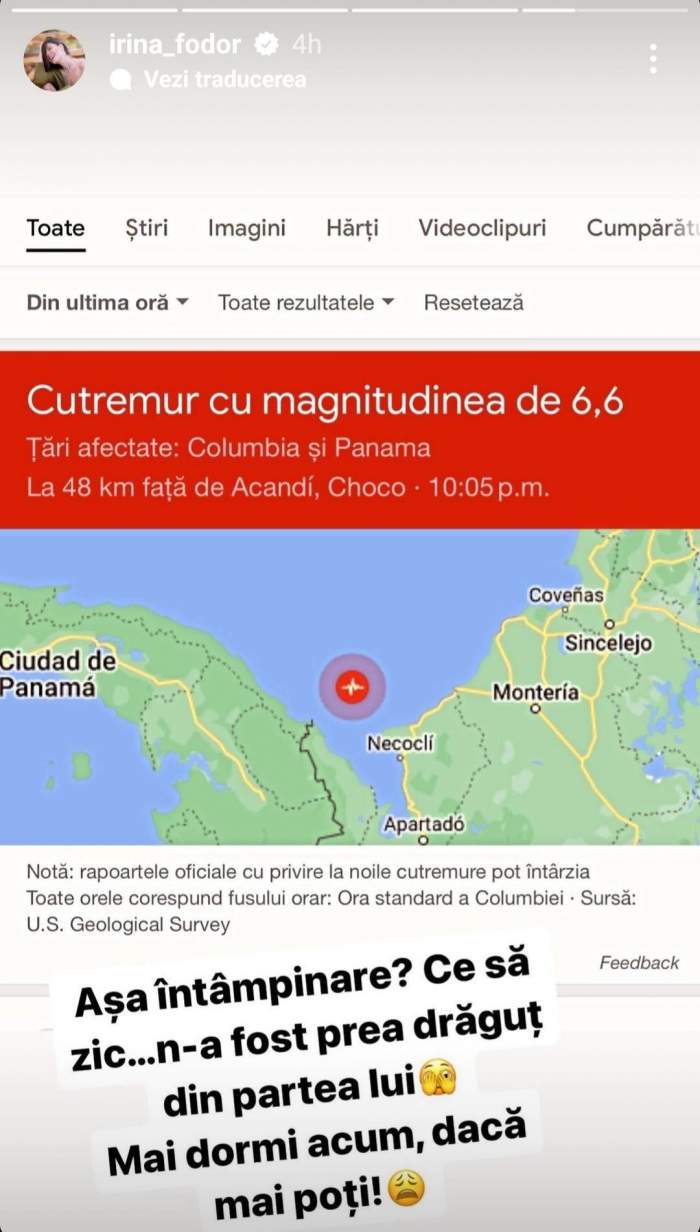Cutremur de 6,6 în Columbia, după ce Irina Fodor a ajuns în America Express: ”Așa întâmplare...” / FOTO