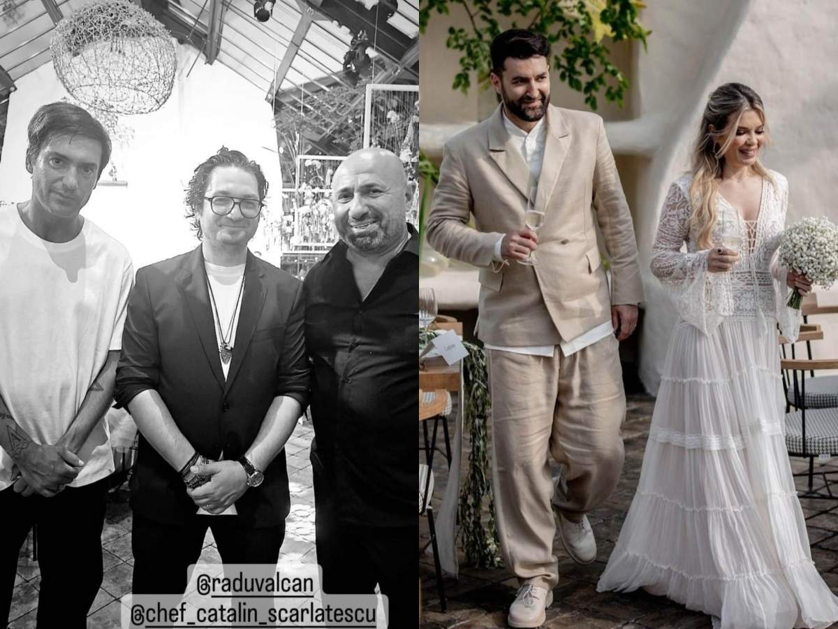 Florin Dumitrescu are o relație apropiată cu Smiley și Gina Pistol, Gina Pistol, Smiley, Cătălin Scărlătescu, Florin Dumitrescu și Radu Vâlcan la nunta prezentatoarei TV