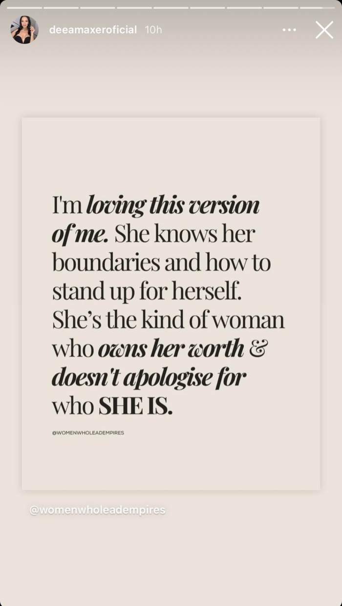 Deea Maxer, un nou mesaj prin care dă de înțeles că e fericită în noua relație și nu regretă despărțirea de Dinu Maxer: "Iubesc această ..." / FOTO