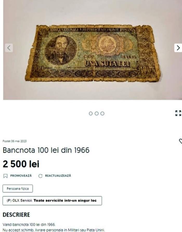 Cu cât se vinde bancnota de 100 lei, pe care apare chipul lui Nicolae Bălcescu, pe OLX! Suma este uriașă / FOTO