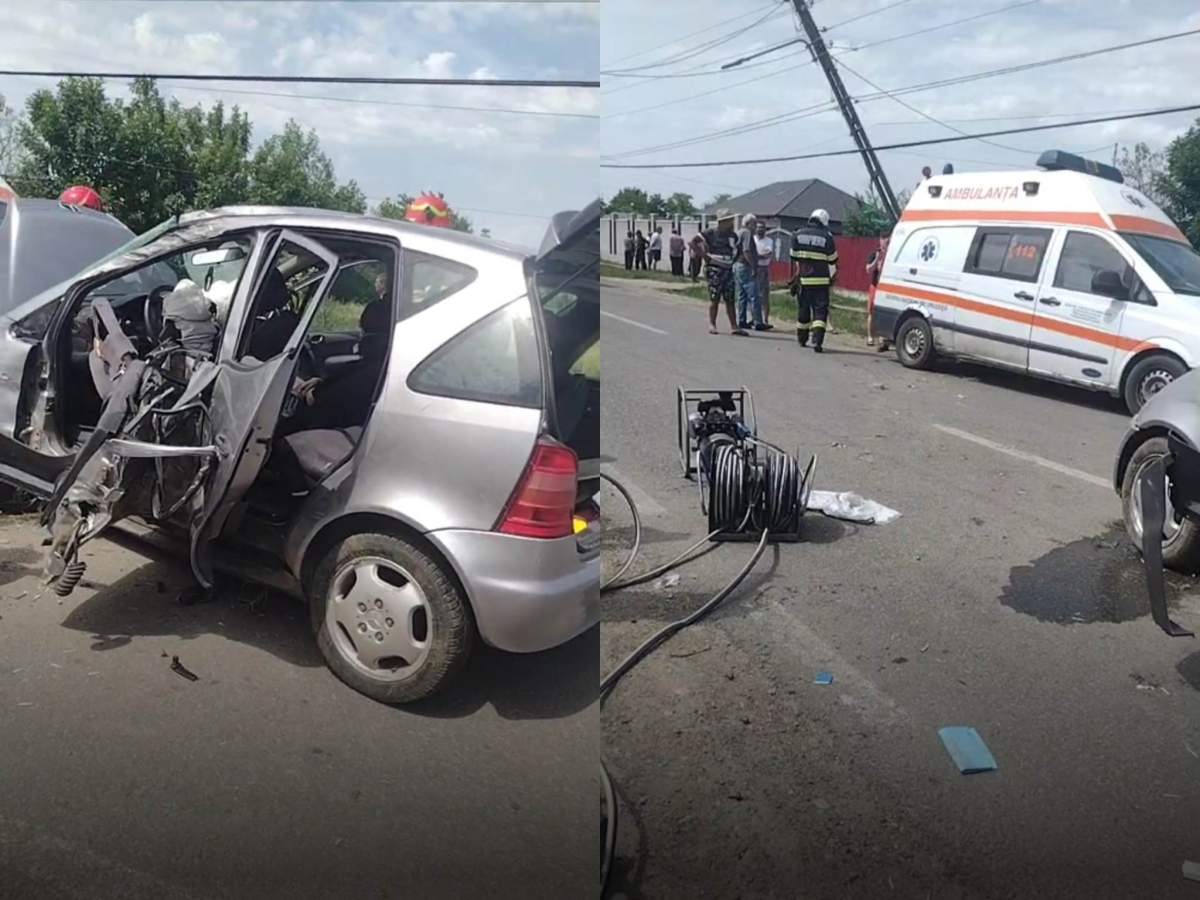 Poliția crede că femeii i s-ar fi făcut rău sau a adormit la volan. Mașina femeii și medicii la fața locului.