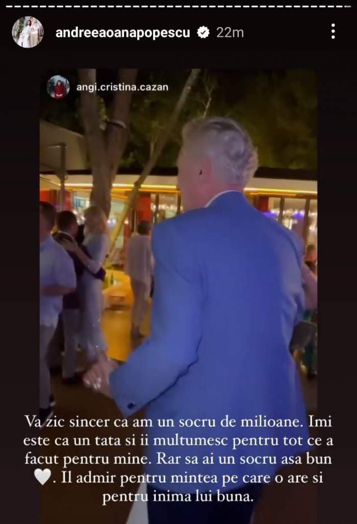 Andreea Popescu, cuvinte de laudă la adresa socrului ei. Cât de bine se înțeleg: „Vă zic sincer...” / FOTO