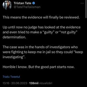 Prima reacție a lui Tristan Tate, după ce el și Andrew Tate au fost trimiși în judecată de procurorii DIICOT: "Aceste 15 luni au fost un iad..." / FOTO