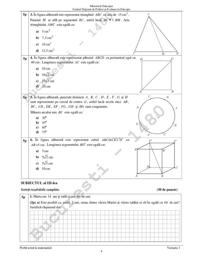 Subiecte Evaluare Națională la Matematică 2023. Ce a picat la examenul de capacitate din acest an / FOTO