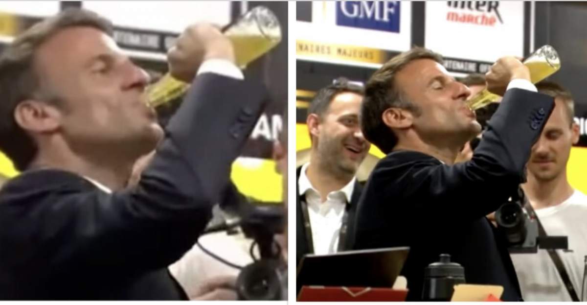 Câte secunde i-au trebuit președintelui Emmanuel Macron să bea o bere. A făcut-o atât de repede că deja a fost acuzat de “masculinitate toxică”