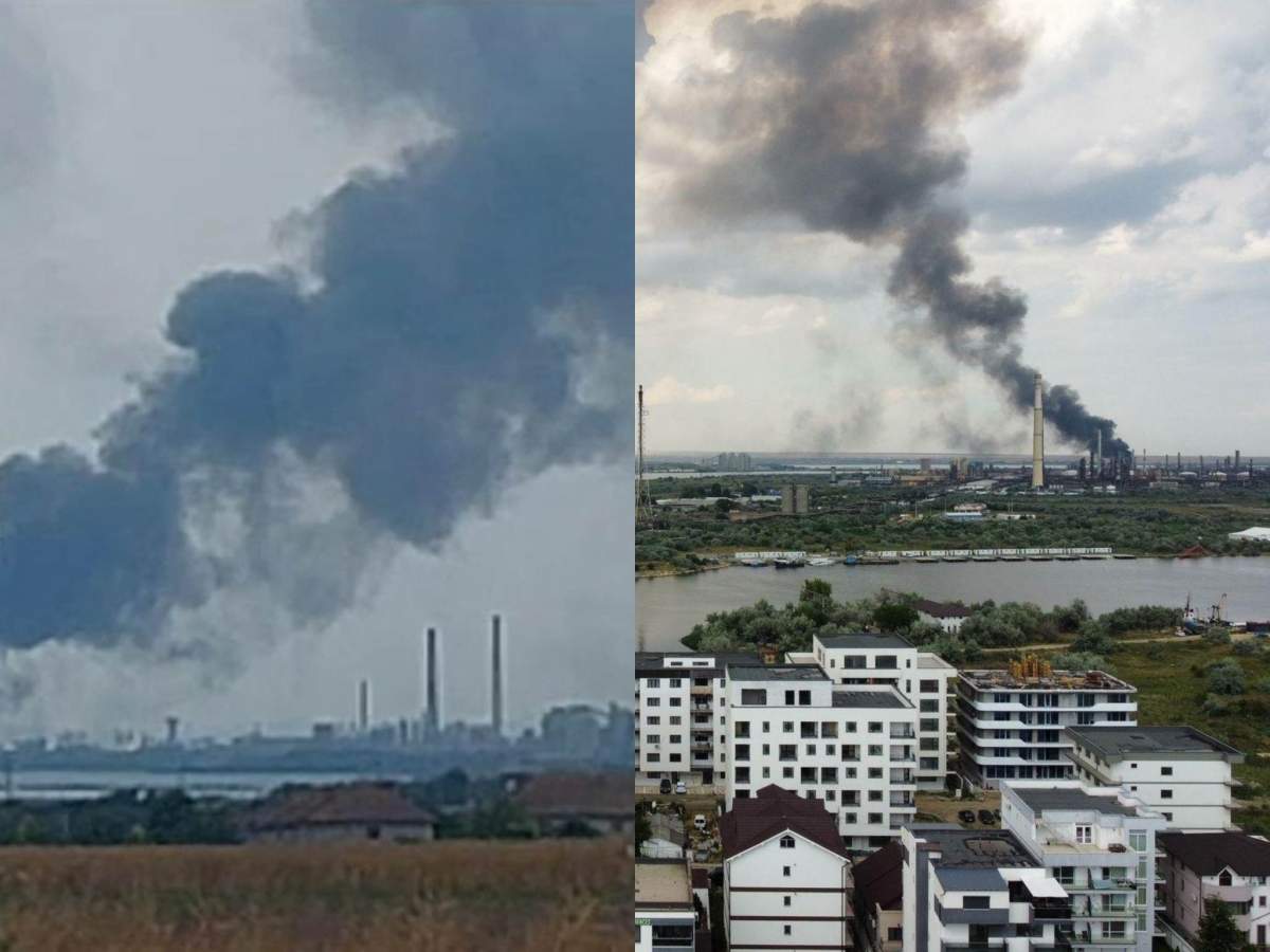 Muncitorii au fost evacuați după puțin timp de la incident. imagini cu fumul gros din urma incendiului de la Petromidia