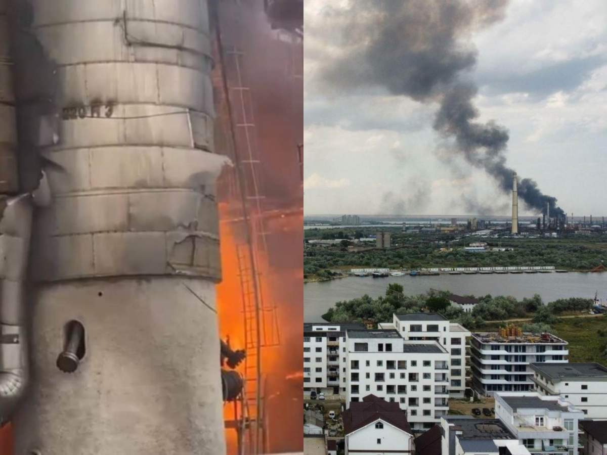 Cel care a fost transportat la spital a fost subofițer ISU Dobrogea. imagini cu fumul gros din urma incendiului de la Petromidia