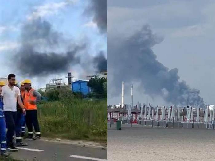 imagini cu fumul gros din urma incendiului de la Petromidia