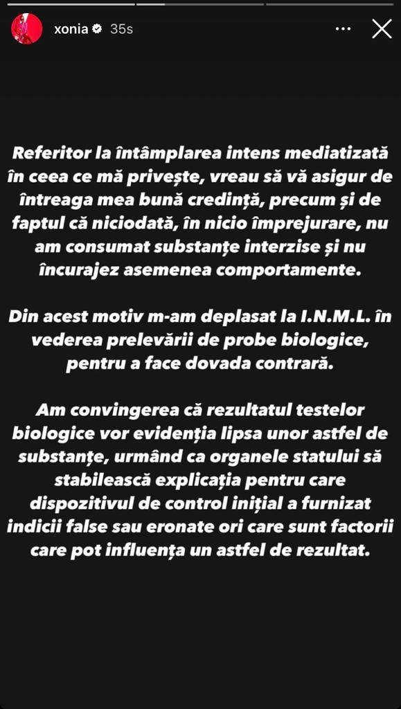 Xonia, primele declarații după ce a fost prinsă băută și drogată la volan. Artista neagă acuzațiile aduse: "Sunt un om onest…”