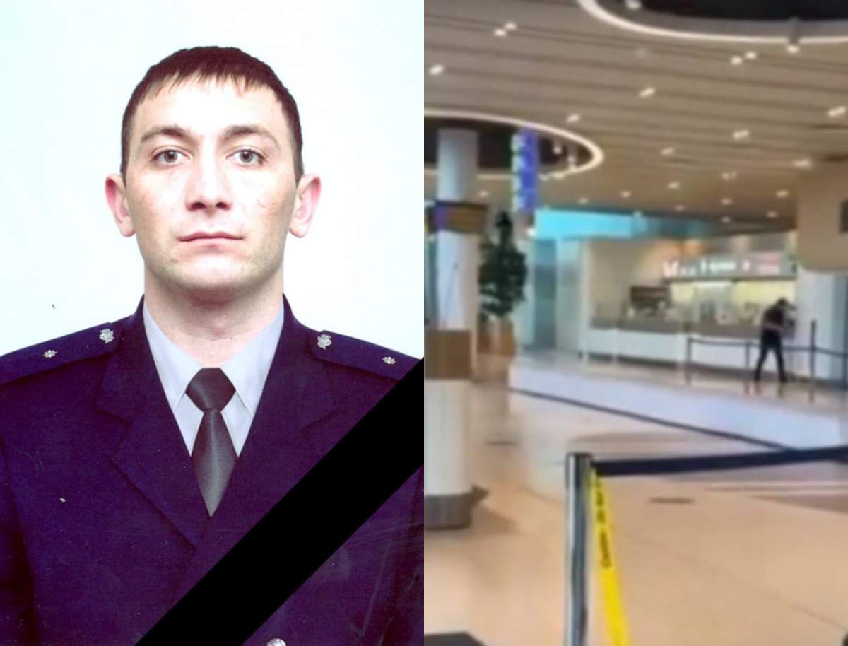 colaj din doua poze cu politistul de frontiera ucis si foto din aeroport chisinau