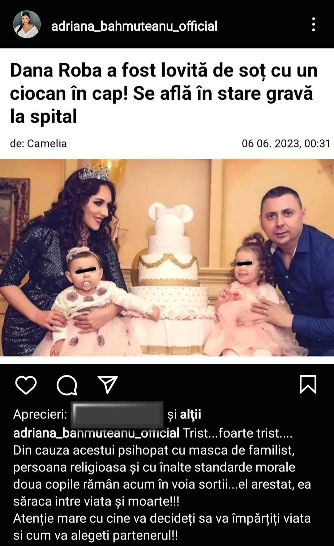 Adriana Bahmuțeanu, mesaj tranșant! A izbucnit, după ce Dana Roba a fost mutilată cu un ciocan de soțul ei: „Psihopații pot...” / FOTO