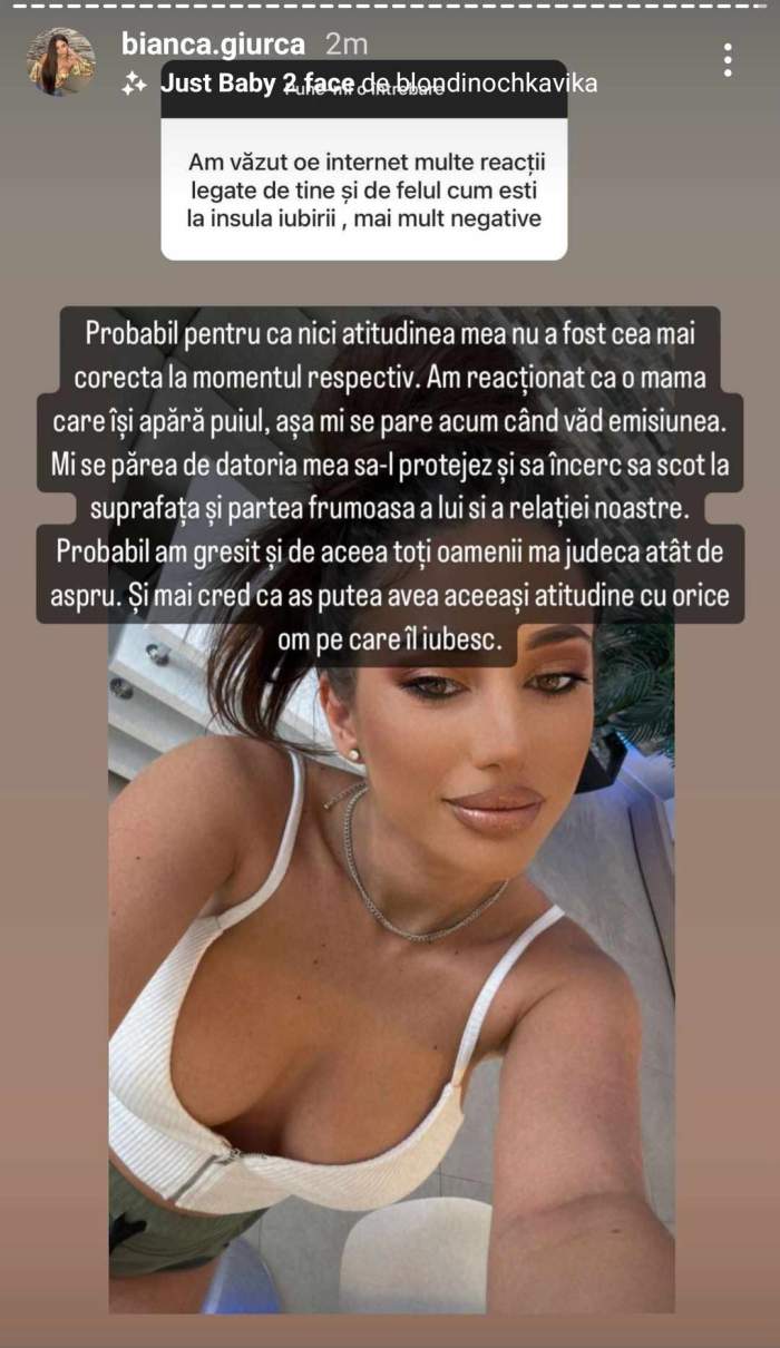 Bianca Giurcă consideră că a greșit foarte mult la Insula Iubirii. De ce i-a luat apărarea iubitului ei: „Oamenii mă judecă...” / FOTO