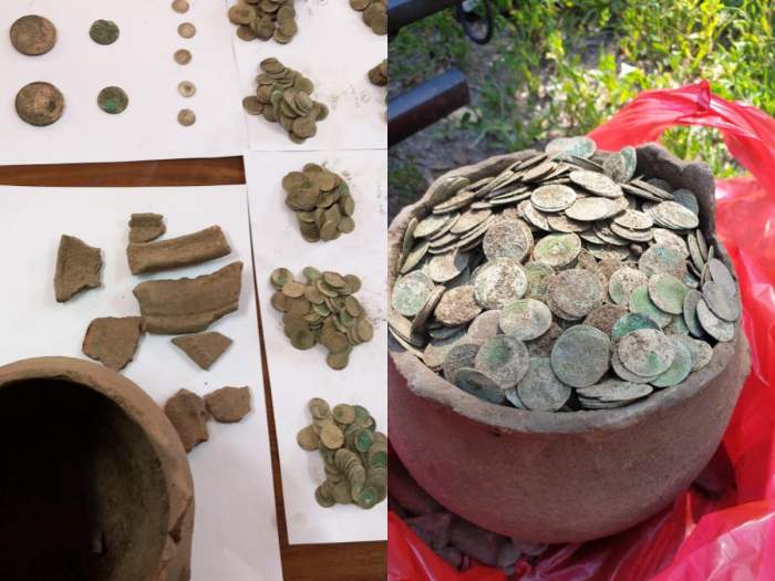 Colaj comoară găsită de pasionați într-o pădure din Bihor, veche de 500 de ani