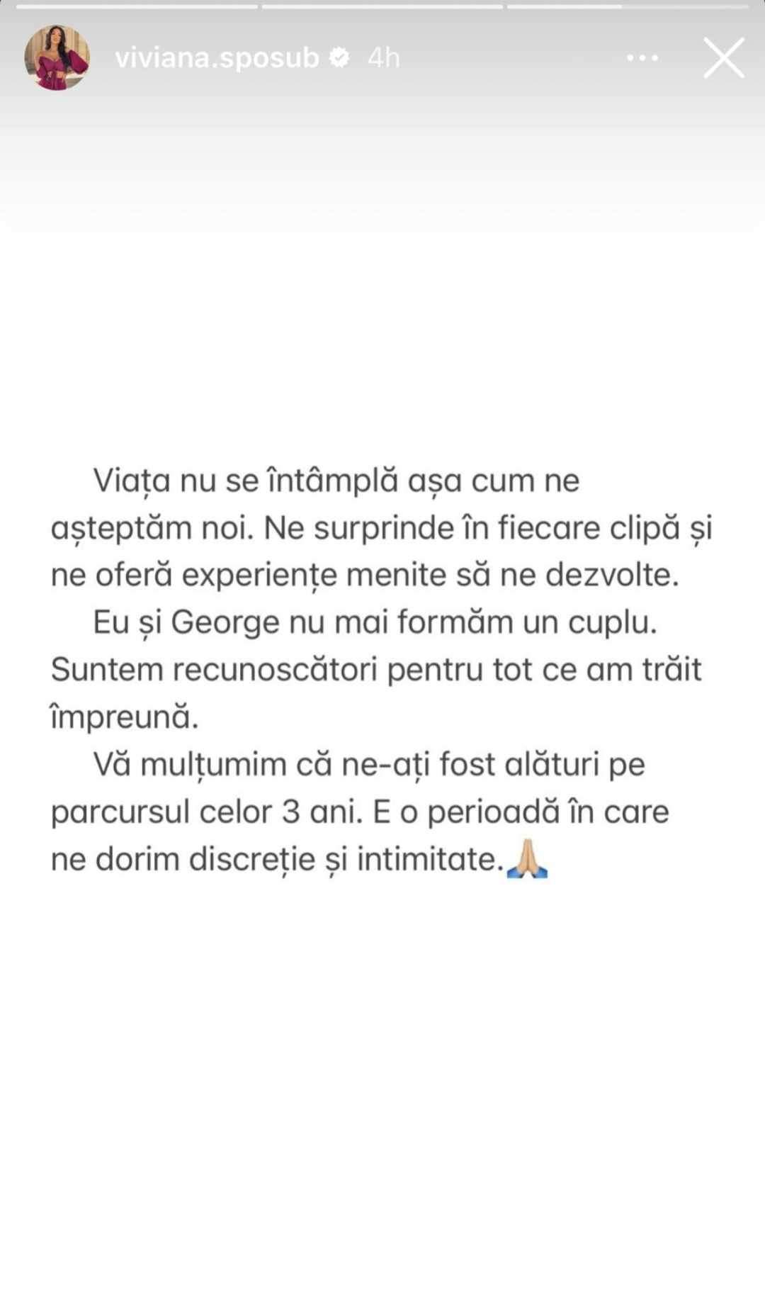 George Burcea și Viviana Sposub s-au despărțit! Anunțul a fost făcut de vedetă: „Viața nu se întâmplă așa cum ne așteptăm...” / FOTO