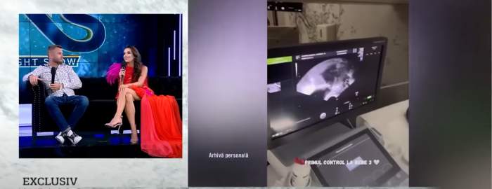 Georgiana Lobonț și soțul ei, la Xtra Night Show, unde se vede și prima ecografie a sarcinii