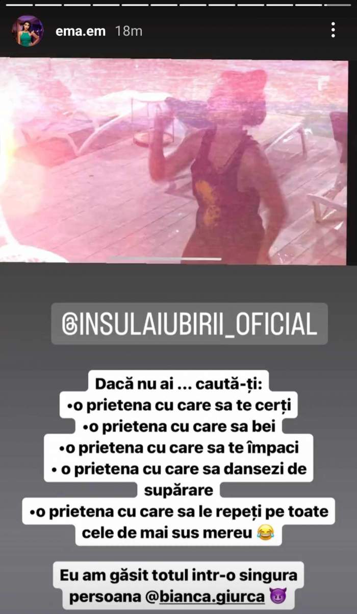 Ce a postat Ema Oprișan pe Instagram, după ce ea și Bianca Giurcă s-au certat la Insula Iubirii: „Am găsit totul...” / FOTO