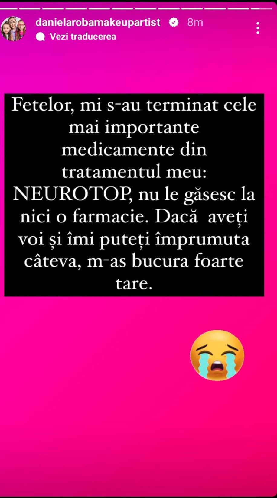 Dana Roba, apel disperat. Unul dintre medicamentele incluse în tratamentul vedetei nu se găsește în farmacii. A cerut ajutorul fanilor: „Dacă îmi puteți împrumuta...”