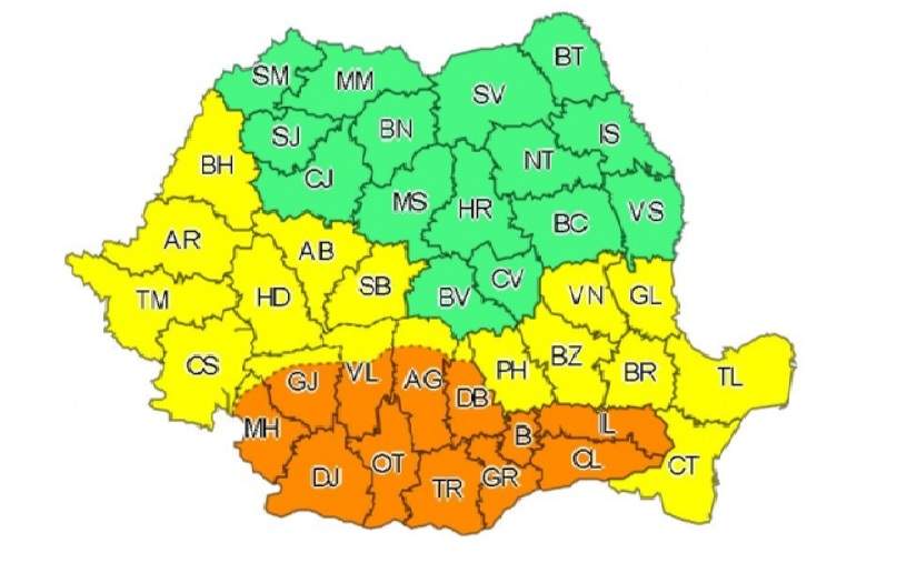 Cod portocaliu și cod galben de caniculă în România