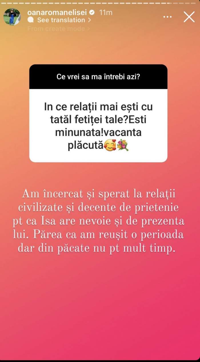 Noi probleme între Oana Roman și Marius Elisei? Vedeta a dat de înțeles că s-a certat cu tatăl fiicei sale: „Din păcate...”