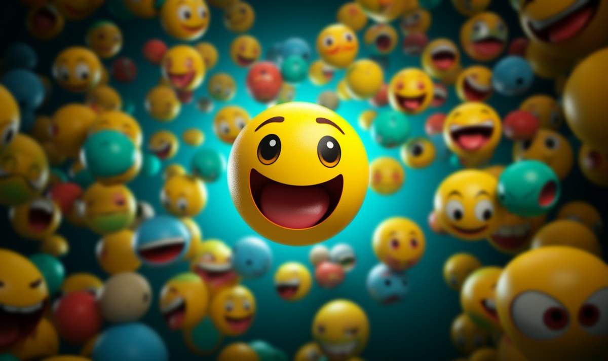 Set emoji. Fundal zâmbet cu zâmbete sau emoticoane amuzante galbene și spațiu gol pentru text, expresii faciale drăguțe