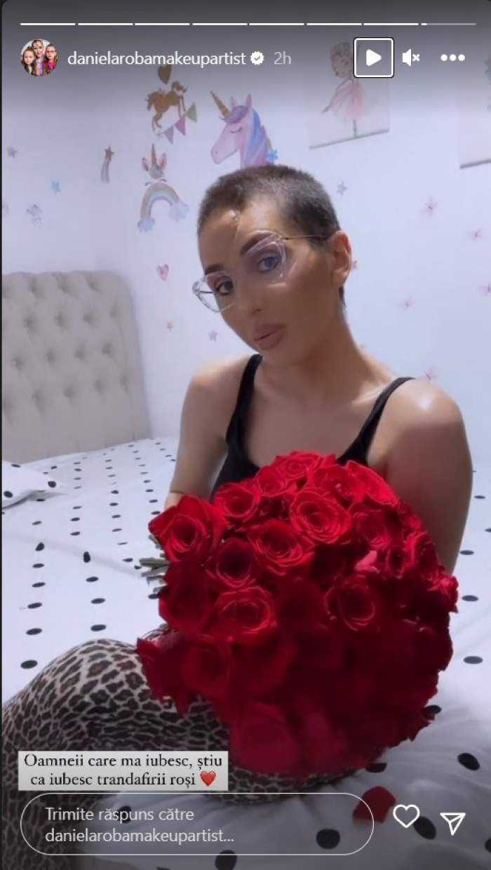 Dana Roba, surprinsă cu un buchet de trandafiri roșii. Cine i-a adus zâmbetul pe buze make-up artistei / FOTO