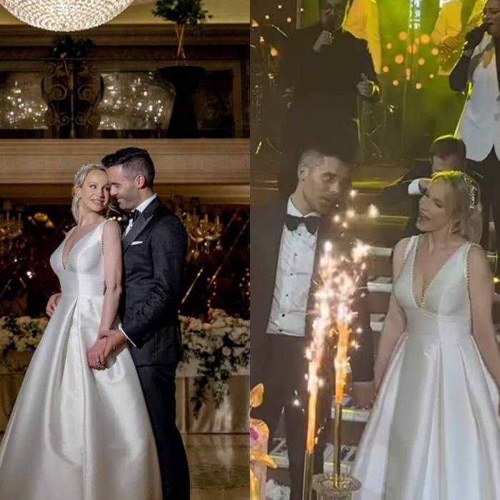 Colaj foto cu Sandra Izbașa și Răzvan Bănică la nuntă