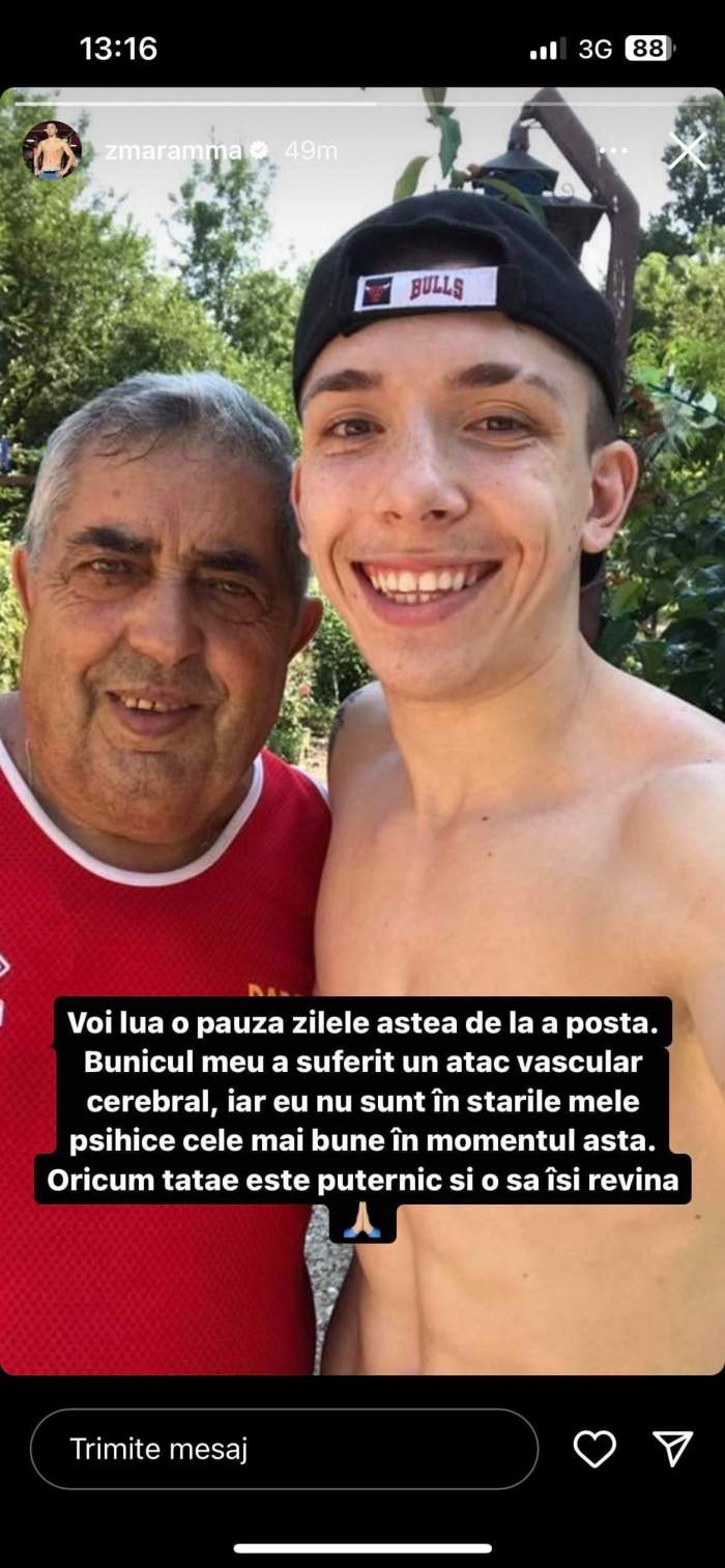 Mihai Zmărăndescu trece prin momente dificile. Bunicul lui a suferit un atac cerebral vascular / FOTO