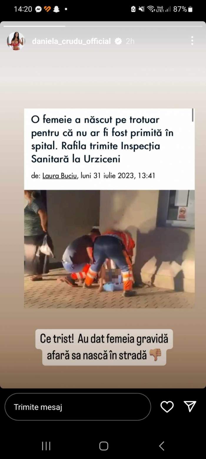 Reacția Danielei Crudu, după ce o femeie a născut în fața spitalului din Urziceni, pe trotuar: „Ce trist!” / FOTO