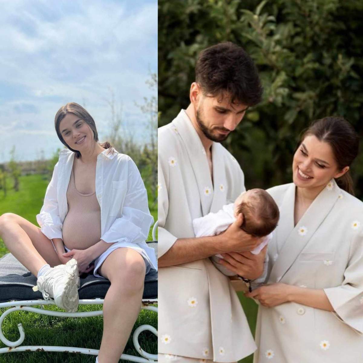 Colaj foto cu Theo Rose însărcinată și artista împreună cu familia ei