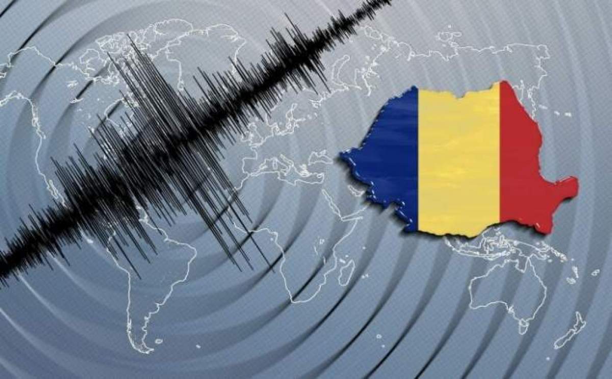 Fotografie cu harta României și un seism