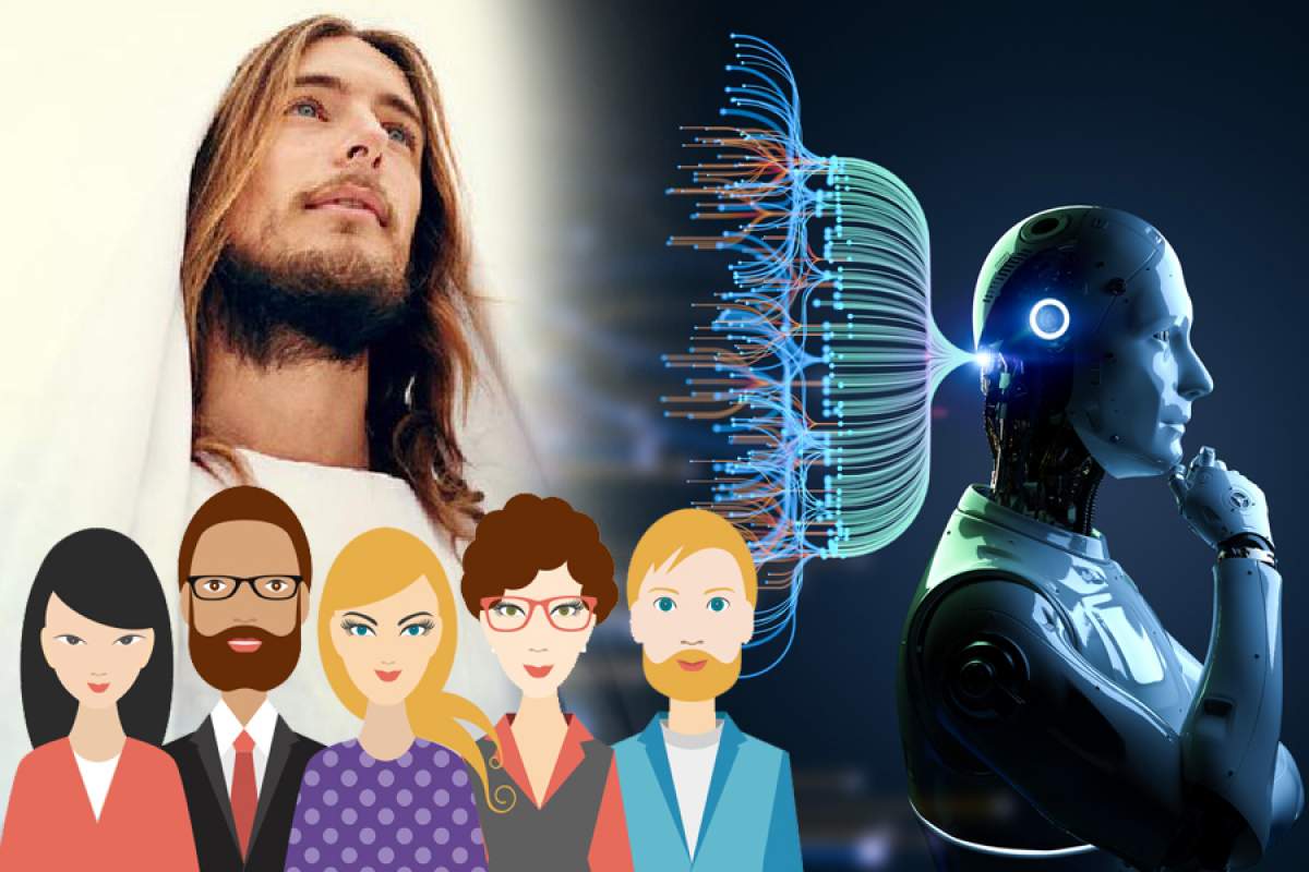 Machetă foto cu Inteligența Artificială și Iisus Hristos