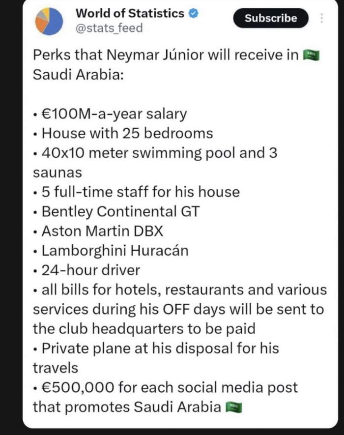 Incredibil! Cum arată contractul pe care l-a semnat Neymar cu Arabia Saudită. Ce lucruri fabuloase primește fotbalistul / FOTO