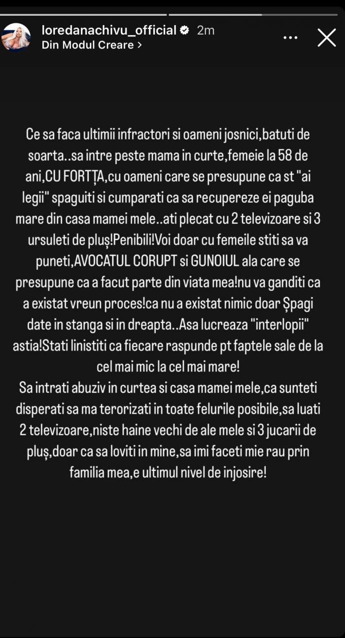 Loredana Chivu, acuzații grave la adresa fostului iubit. Bărbatul ar fi intrat cu poliția peste mama vedetei, pentru a recupera o parte din lucrurile dăruite de el: „Doar cu femeile știți să vă puneți” / FOTO