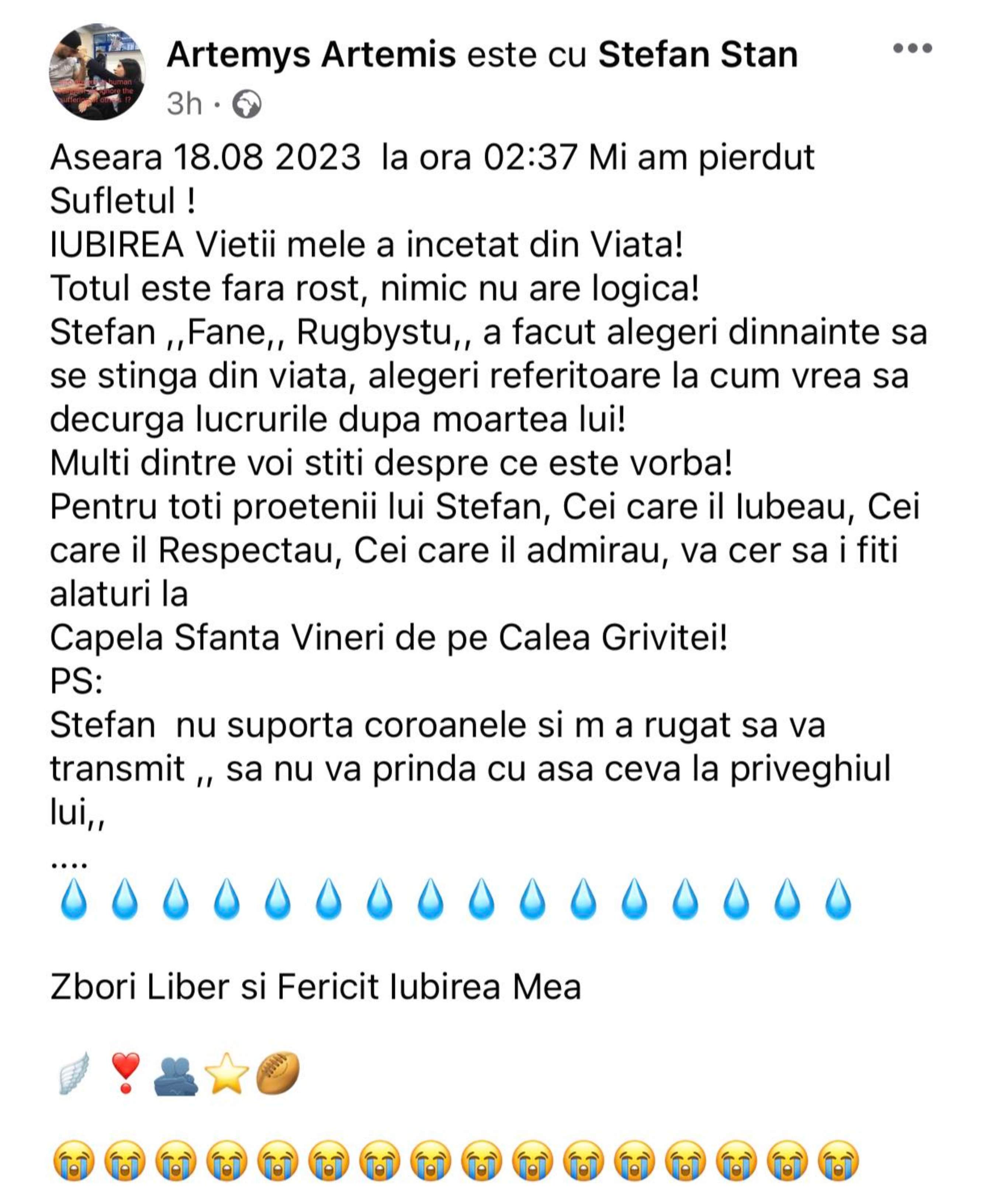 Ce mesaj a postat soția lui Ștefan Stan, sportivul care a murit la 35 de ani, pe rețelele de socializare. Ce a cerut de la apropiați: “E fără rost”